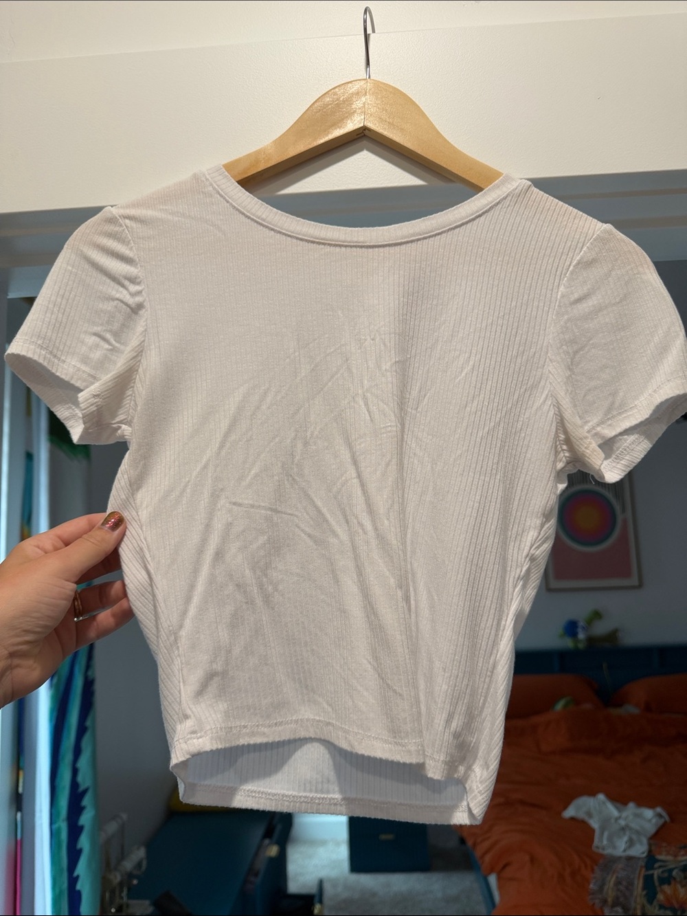 Bozzolo White Ribbed Short Sleeve Crop Top